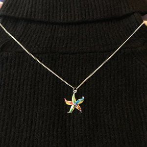 Cute Sparkly Starfish Pendant Necklace Silver Tone Chic Colorful Christmas Gift